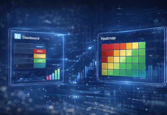 Softura APR dashboard and heatmap visualizing application priorities